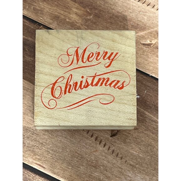2016 HAMPTON ART PS1041 WOOD MOUNTED RUBBER STAMP MERRY LITTLE CHRISTMAS - Picture 1 of 5